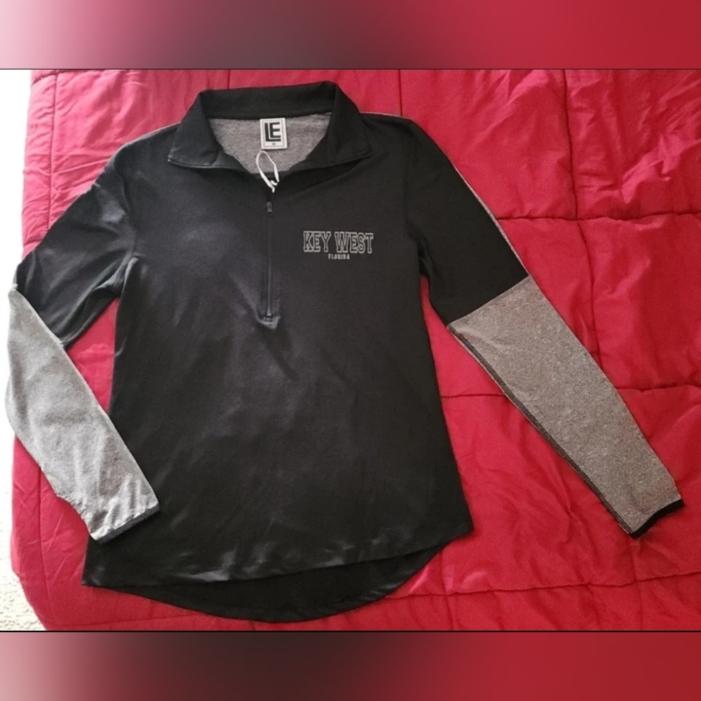 Key West Florida Athletic Quarter Zip Long Sleeve Top, Sweatshirt Thumb holes M